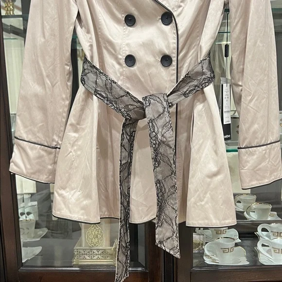 Bebe Women's Cream Trench Coat with Black Details - Picture 2 of 11